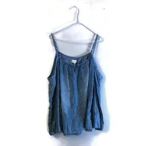 knox rose womens chambray cold shoulder bell sleeve top sz XL